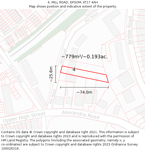 4, MILL ROAD, EPSOM, KT17 4AH: Plot and title map