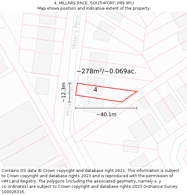 4, MILLARS PACE, SOUTHPORT, PR9 9FU: Plot and title map