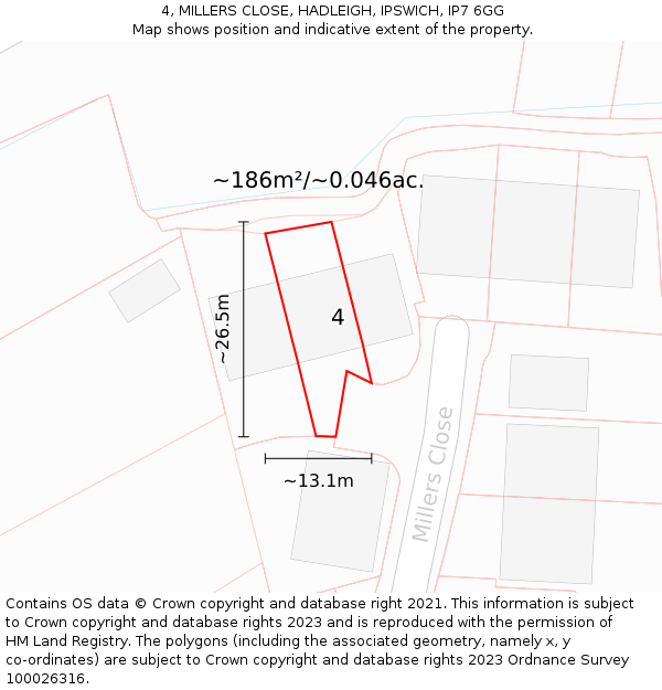4, MILLERS CLOSE, HADLEIGH, IPSWICH, IP7 6GG: Plot and title map