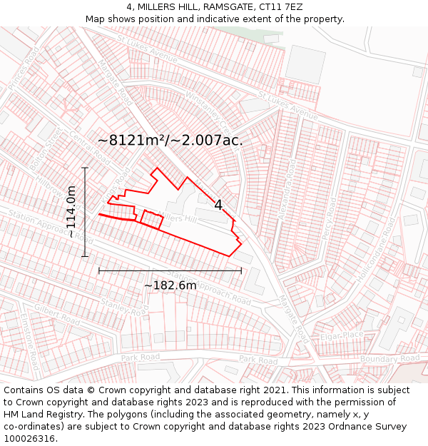 4, MILLERS HILL, RAMSGATE, CT11 7EZ: Plot and title map