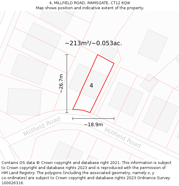 4, MILLFIELD ROAD, RAMSGATE, CT12 6QW: Plot and title map