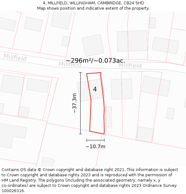 4, MILLFIELD, WILLINGHAM, CAMBRIDGE, CB24 5HD: Plot and title map