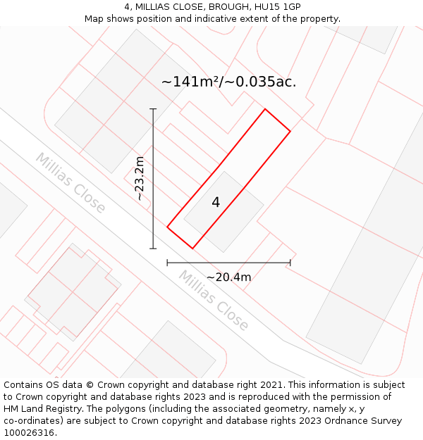 4, MILLIAS CLOSE, BROUGH, HU15 1GP: Plot and title map