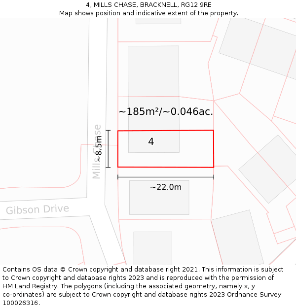 4, MILLS CHASE, BRACKNELL, RG12 9RE: Plot and title map