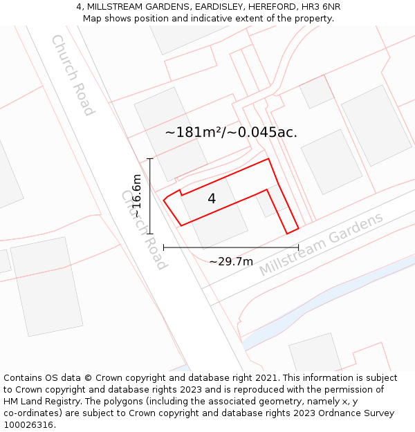 4, MILLSTREAM GARDENS, EARDISLEY, HEREFORD, HR3 6NR: Plot and title map
