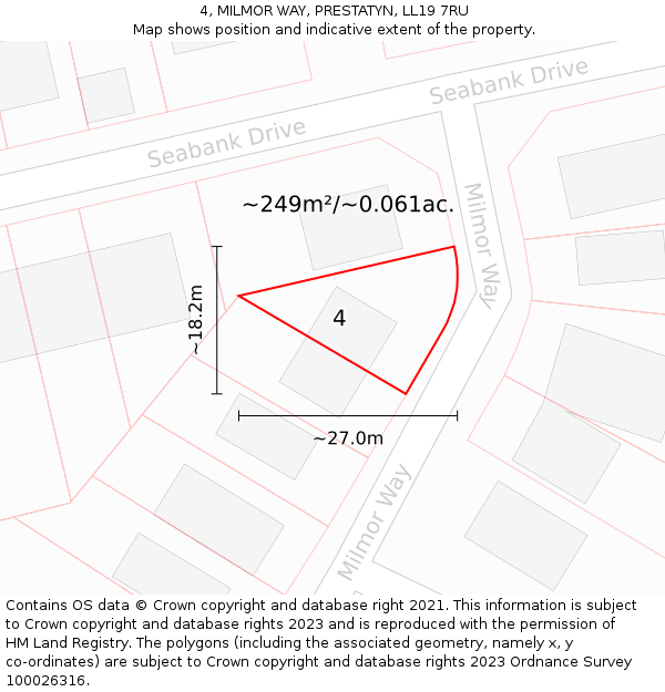 4, MILMOR WAY, PRESTATYN, LL19 7RU: Plot and title map