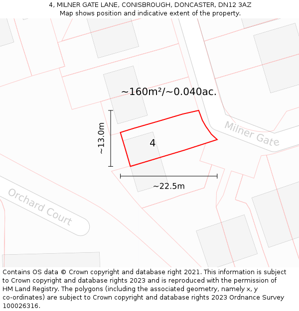 4, MILNER GATE LANE, CONISBROUGH, DONCASTER, DN12 3AZ: Plot and title map