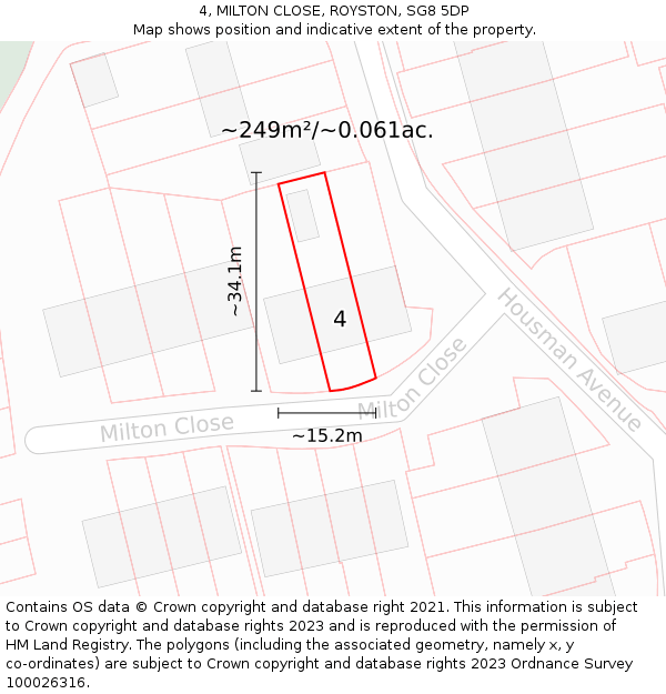 4, MILTON CLOSE, ROYSTON, SG8 5DP: Plot and title map