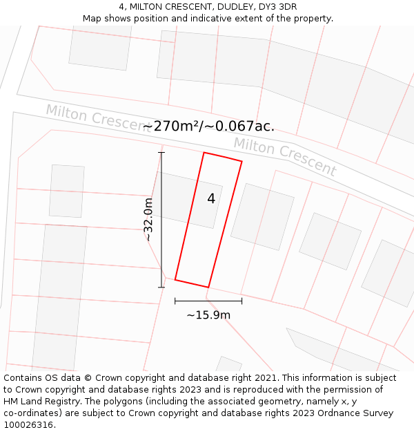 4, MILTON CRESCENT, DUDLEY, DY3 3DR: Plot and title map