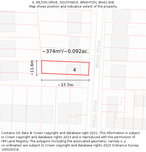 4, MILTON DRIVE, SOUTHWICK, BRIGHTON, BN42 4NE: Plot and title map