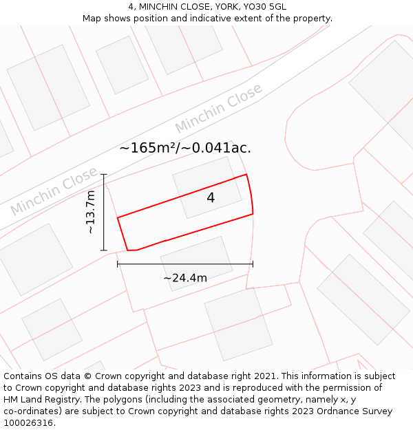 4, MINCHIN CLOSE, YORK, YO30 5GL: Plot and title map