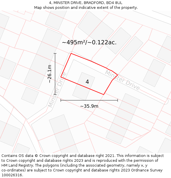 4, MINSTER DRIVE, BRADFORD, BD4 8UL: Plot and title map