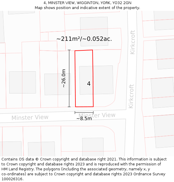 4, MINSTER VIEW, WIGGINTON, YORK, YO32 2GN: Plot and title map