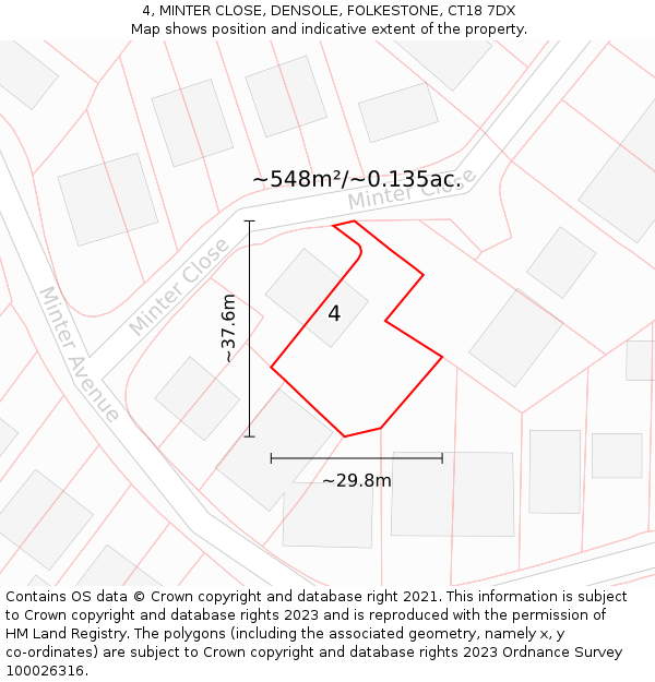 4, MINTER CLOSE, DENSOLE, FOLKESTONE, CT18 7DX: Plot and title map