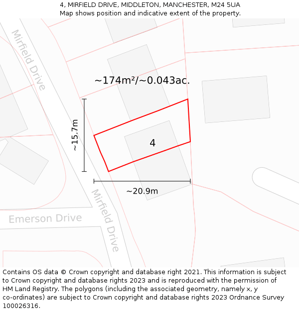 4, MIRFIELD DRIVE, MIDDLETON, MANCHESTER, M24 5UA: Plot and title map