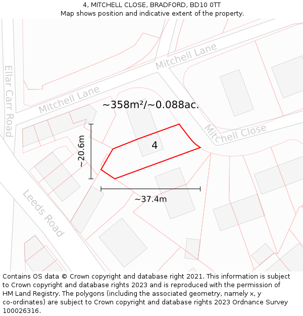 4, MITCHELL CLOSE, BRADFORD, BD10 0TT: Plot and title map