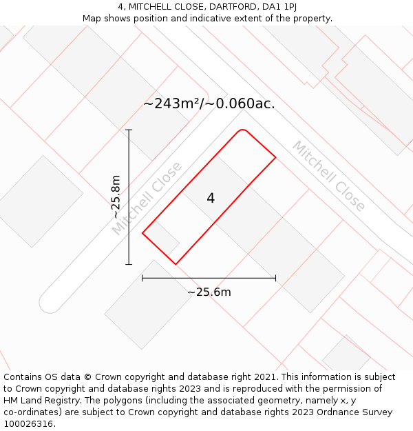 4, MITCHELL CLOSE, DARTFORD, DA1 1PJ: Plot and title map