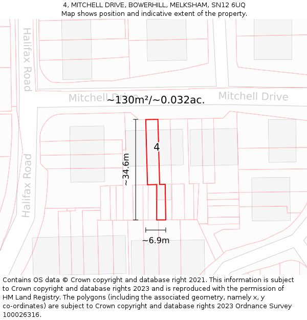 4, MITCHELL DRIVE, BOWERHILL, MELKSHAM, SN12 6UQ: Plot and title map