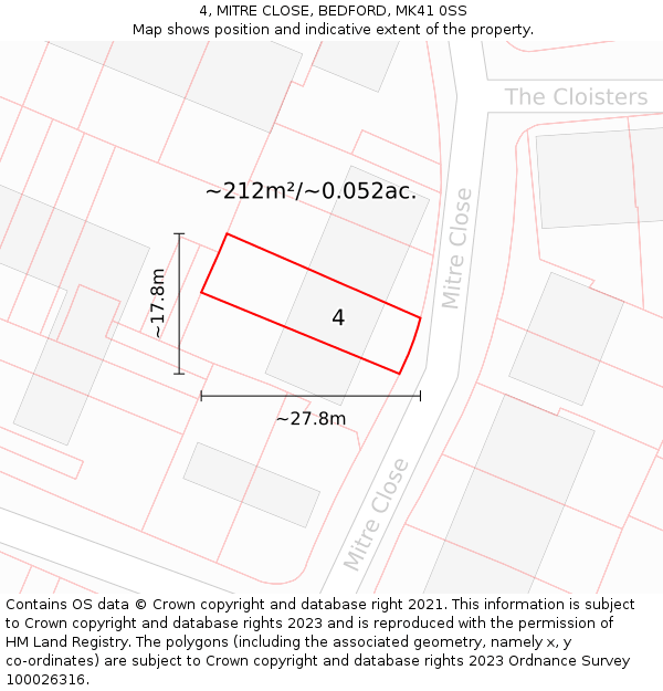 4, MITRE CLOSE, BEDFORD, MK41 0SS: Plot and title map