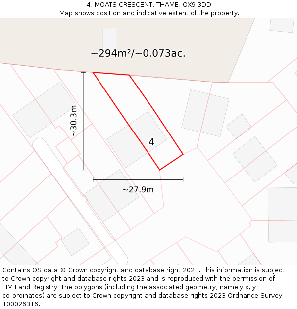 4, MOATS CRESCENT, THAME, OX9 3DD: Plot and title map