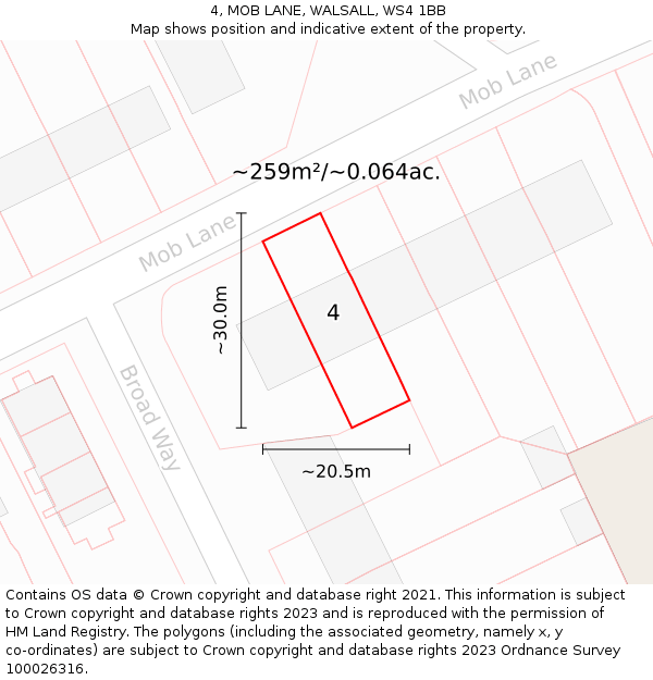 4, MOB LANE, WALSALL, WS4 1BB: Plot and title map