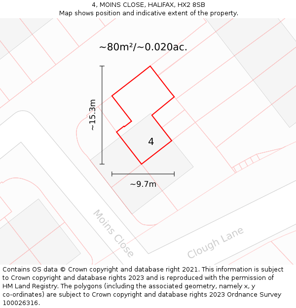 4, MOINS CLOSE, HALIFAX, HX2 8SB: Plot and title map