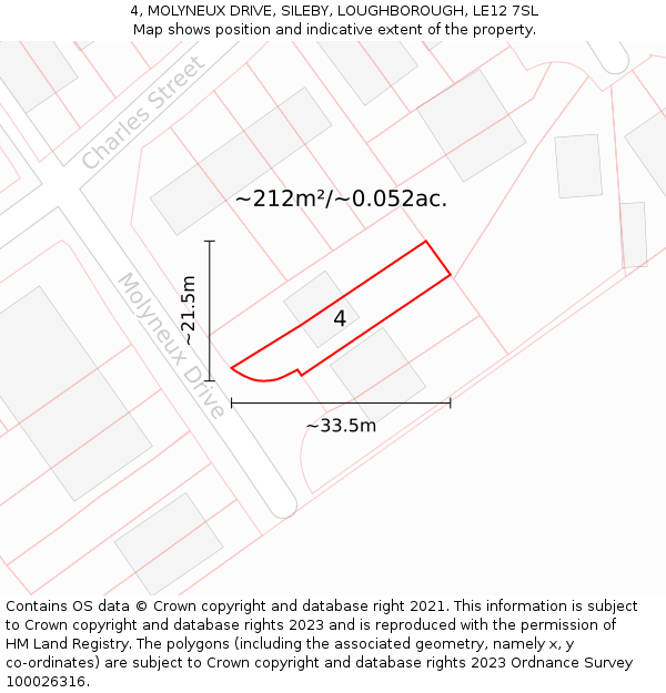 4, MOLYNEUX DRIVE, SILEBY, LOUGHBOROUGH, LE12 7SL: Plot and title map