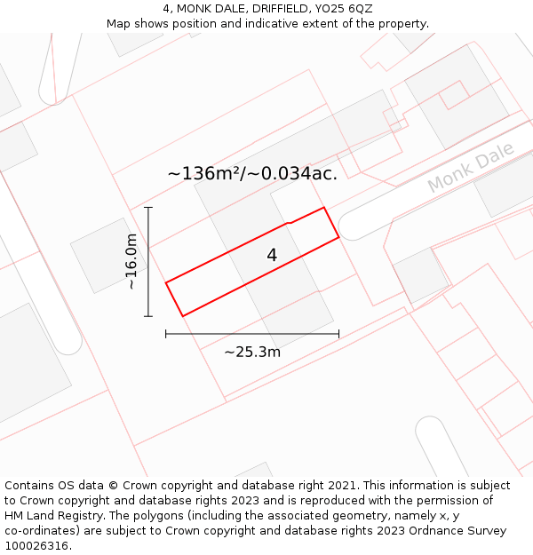 4, MONK DALE, DRIFFIELD, YO25 6QZ: Plot and title map