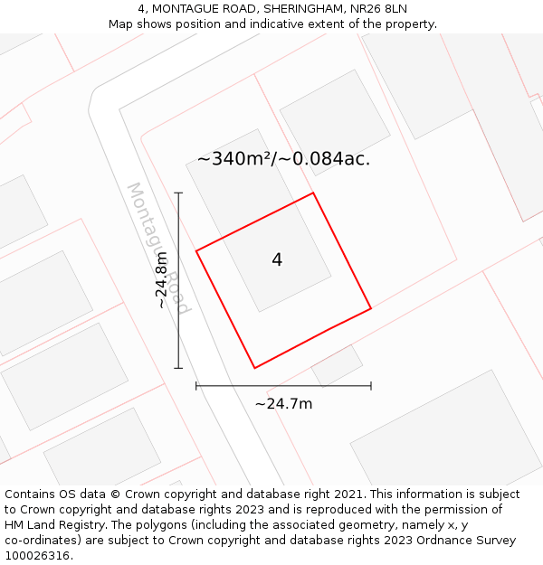 4, MONTAGUE ROAD, SHERINGHAM, NR26 8LN: Plot and title map