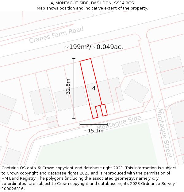 4, MONTAGUE SIDE, BASILDON, SS14 3GS: Plot and title map