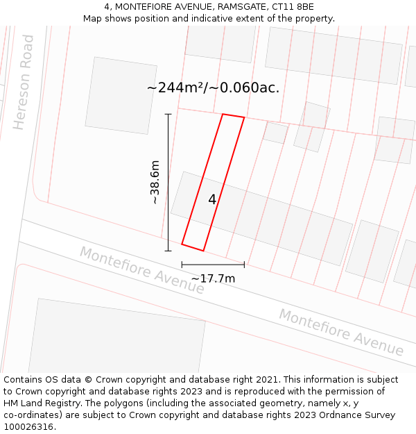 4, MONTEFIORE AVENUE, RAMSGATE, CT11 8BE: Plot and title map