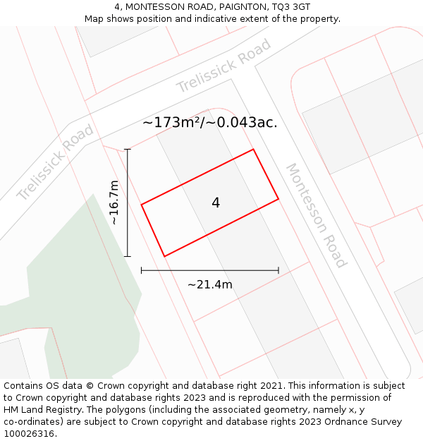 4, MONTESSON ROAD, PAIGNTON, TQ3 3GT: Plot and title map