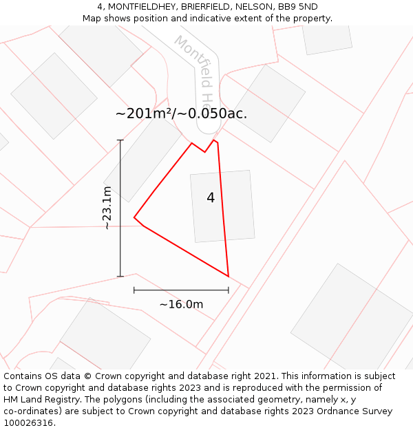 4, MONTFIELDHEY, BRIERFIELD, NELSON, BB9 5ND: Plot and title map