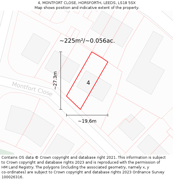 4, MONTFORT CLOSE, HORSFORTH, LEEDS, LS18 5SX: Plot and title map
