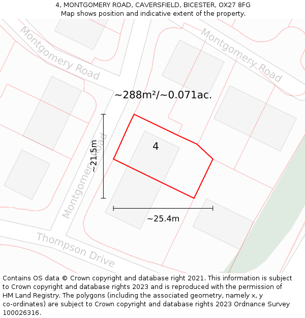 4, MONTGOMERY ROAD, CAVERSFIELD, BICESTER, OX27 8FG: Plot and title map