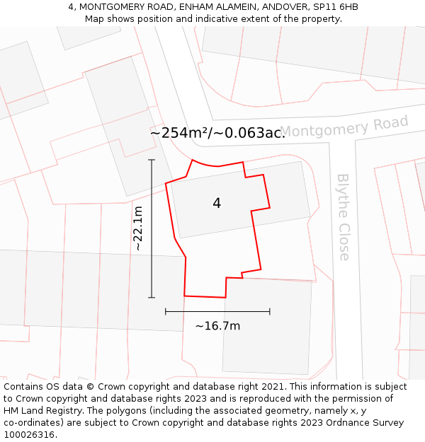 4, MONTGOMERY ROAD, ENHAM ALAMEIN, ANDOVER, SP11 6HB: Plot and title map