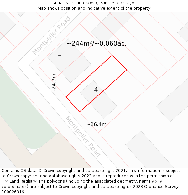 4, MONTPELIER ROAD, PURLEY, CR8 2QA: Plot and title map