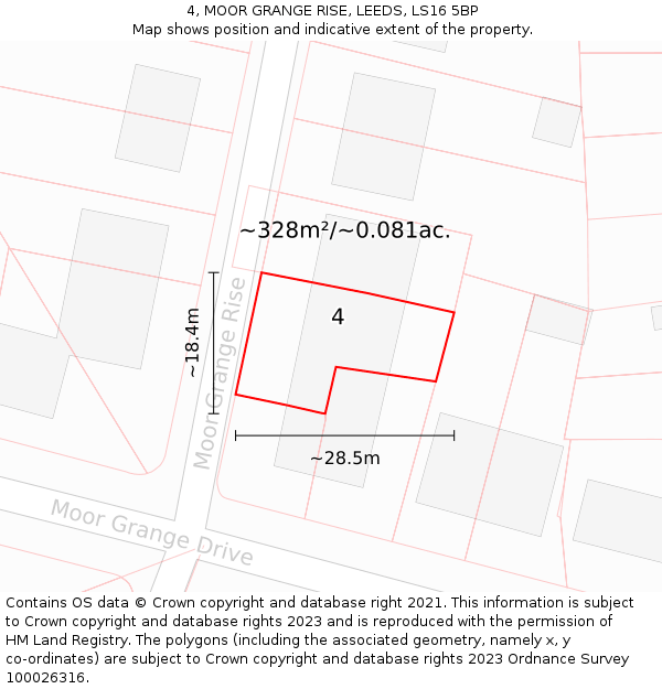 4, MOOR GRANGE RISE, LEEDS, LS16 5BP: Plot and title map