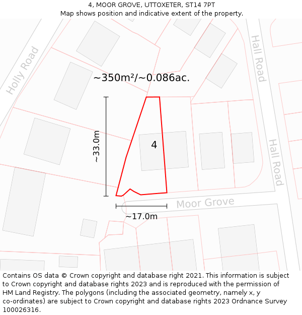 4, MOOR GROVE, UTTOXETER, ST14 7PT: Plot and title map