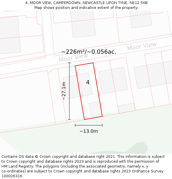 4, MOOR VIEW, CAMPERDOWN, NEWCASTLE UPON TYNE, NE12 5XB: Plot and title map