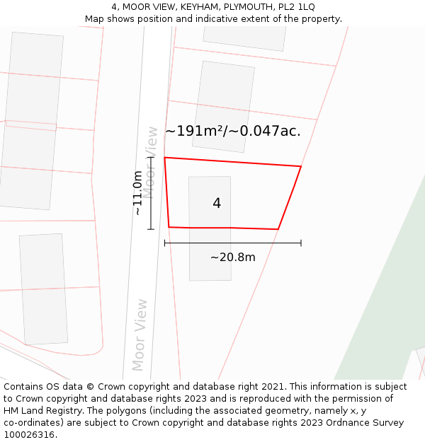 4, MOOR VIEW, KEYHAM, PLYMOUTH, PL2 1LQ: Plot and title map