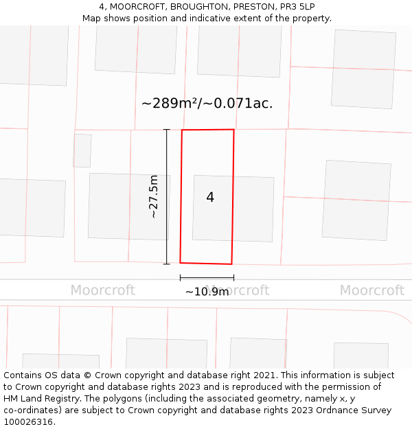 4, MOORCROFT, BROUGHTON, PRESTON, PR3 5LP: Plot and title map