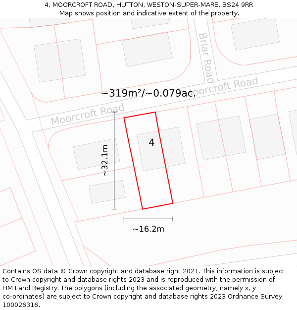 4, MOORCROFT ROAD, HUTTON, WESTON-SUPER-MARE, BS24 9RR: Plot and title map