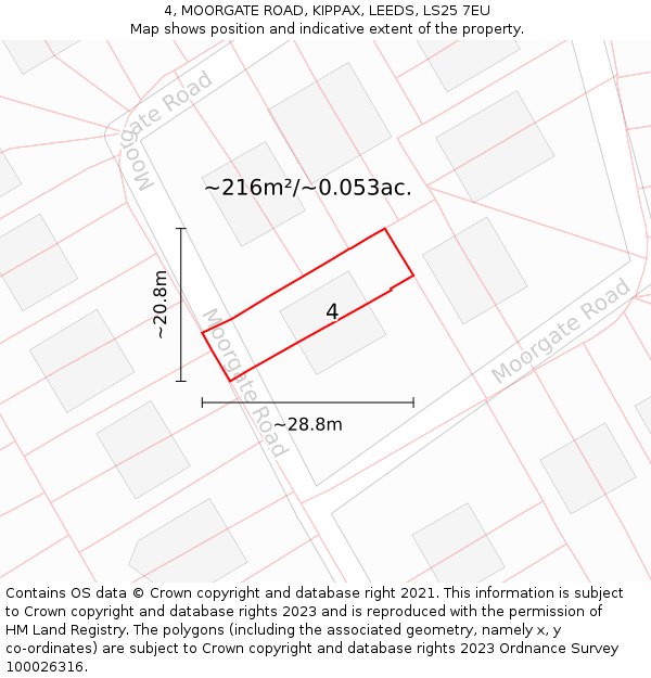 4, MOORGATE ROAD, KIPPAX, LEEDS, LS25 7EU: Plot and title map