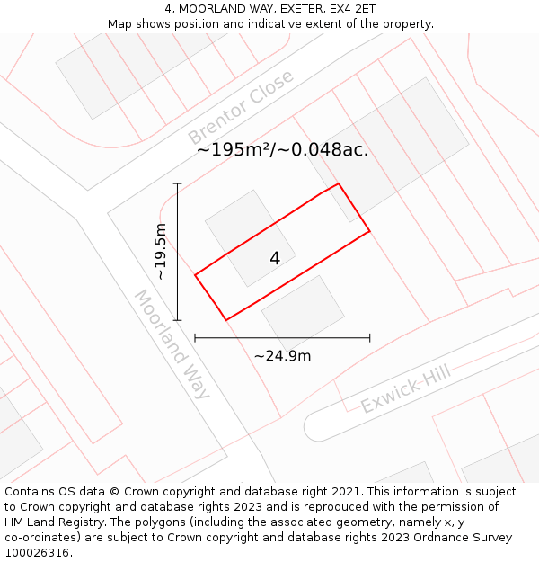 4, MOORLAND WAY, EXETER, EX4 2ET: Plot and title map