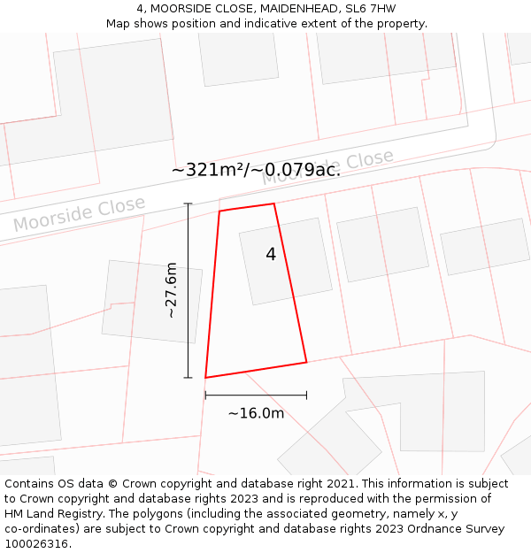 4, MOORSIDE CLOSE, MAIDENHEAD, SL6 7HW: Plot and title map