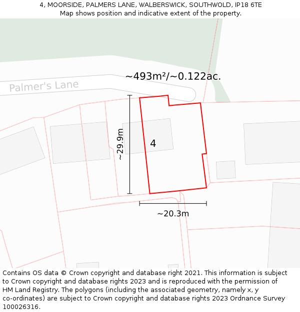 4, MOORSIDE, PALMERS LANE, WALBERSWICK, SOUTHWOLD, IP18 6TE: Plot and title map