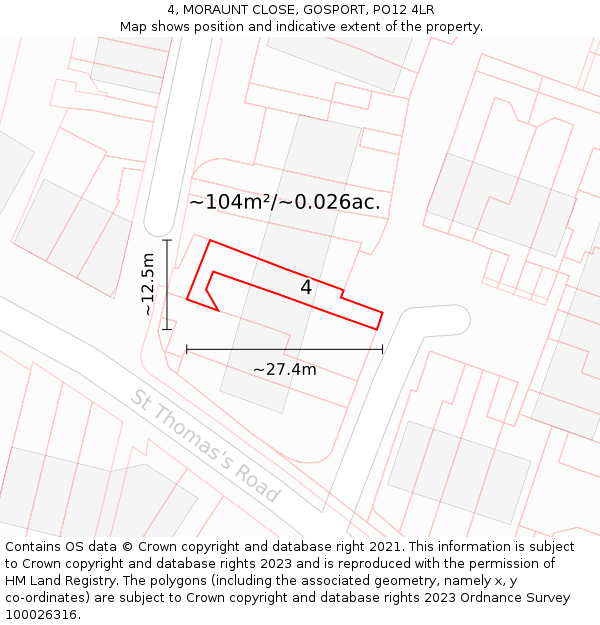 4, MORAUNT CLOSE, GOSPORT, PO12 4LR: Plot and title map