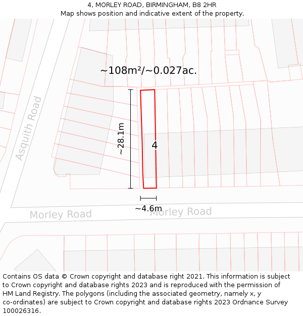 4, MORLEY ROAD, BIRMINGHAM, B8 2HR: Plot and title map
