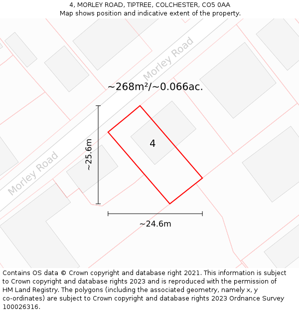 4, MORLEY ROAD, TIPTREE, COLCHESTER, CO5 0AA: Plot and title map
